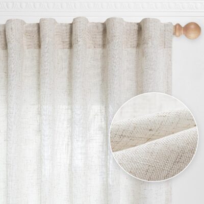 Boho Linen Curtains Set for Living Room – Semi Sheer Drapes 84″