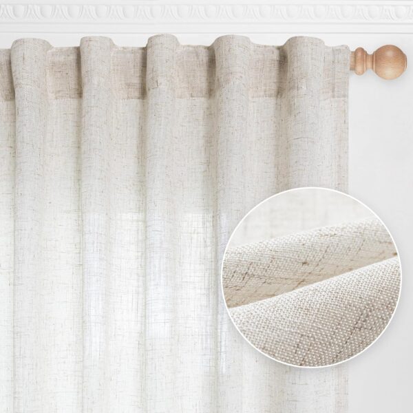 Boho Linen Curtains Set for Living Room - Semi Sheer Drapes 84"