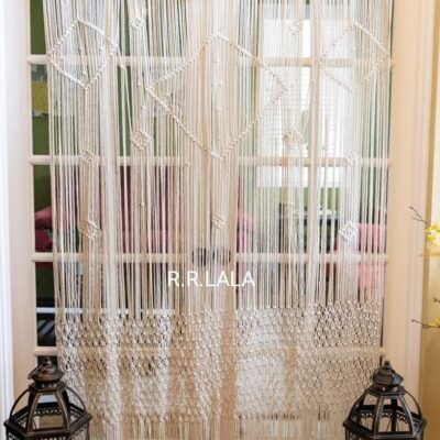 Boho Macrame Hanging Curtain for Home Decor – Off White Cotton String