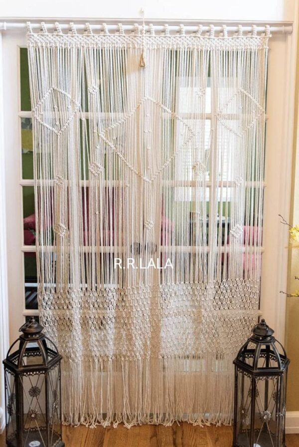 Boho Macrame Hanging Curtain for Home Decor - Off White Cotton String