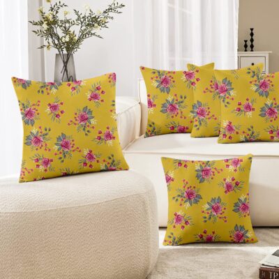 Boho Yellow Flower Cushion Covers – Stylish 16×16 Inch Throw Pillows Pack