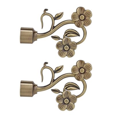 Brass Antique Curtain Bracket Set with Centre Support for 1-Inch Rod