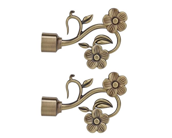 Brass Antique Curtain Bracket Set with Centre Support for 1-Inch Rod