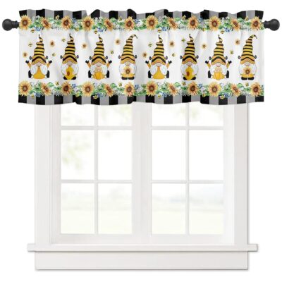 Charming Farm Bee Gnomes Valance Curtains for a Cozy Kitchen Decor