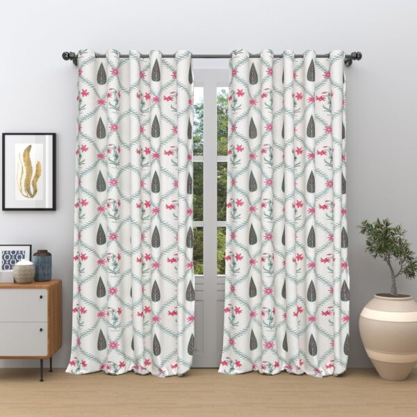 Chic Cotton Floral Curtains Set for Home Decor - 5 Feet Pink Design