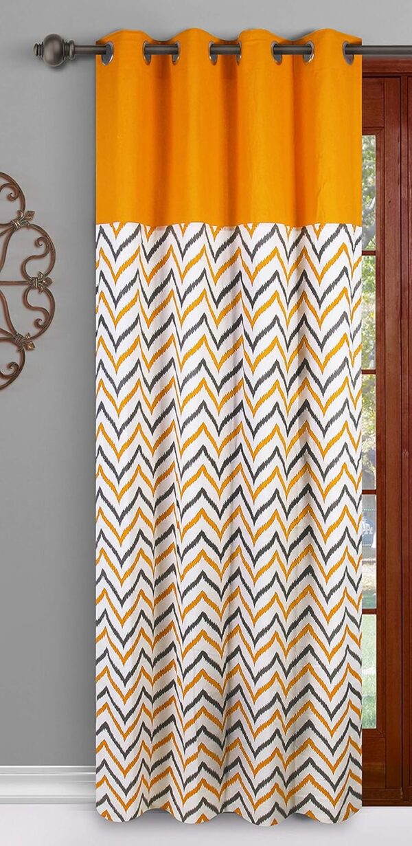 Cotton Yellow Ikat Chevron Eyelet Curtain for Bedroom and Living Room