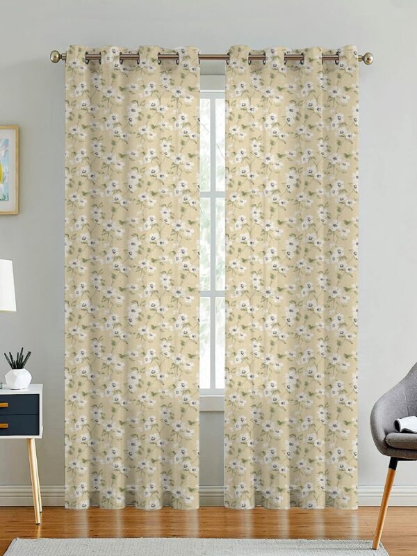 Decorative Floral Printed Cotton Sheer Curtains for Elegant Home Decor