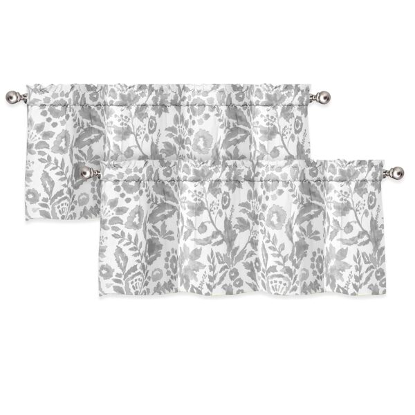 DriftAway Julia Watercolor Curtains: Insulated Grey White Flower Valance Set