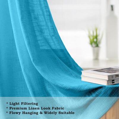 Elegant 8-Foot Royal Blue Linen Textured Sheer Curtain for Doors