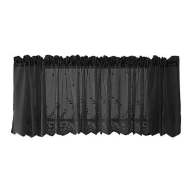 Elegant Benix Embroidered Black Window Voile Sheer Curtain Valance for Home Decor