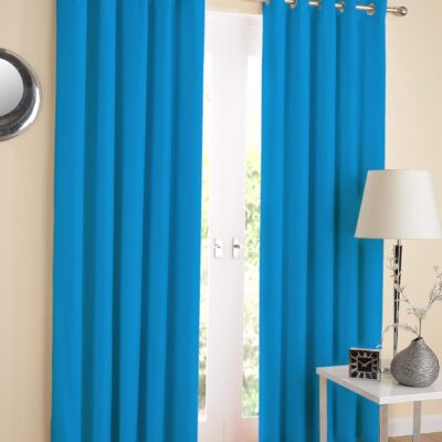 Elegant Blue 100% Cotton Window Curtains – 5ft Length, Pack of 2