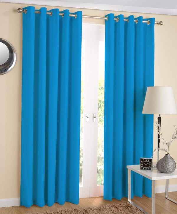 Elegant Blue 100% Cotton Window Curtains - 5ft Length, Pack of 2