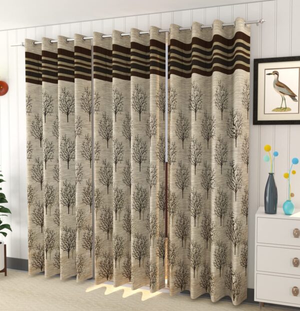 Elegant Brown Jacquard Jute Blackout Curtains for 7-Foot Doors - Kiara Creations