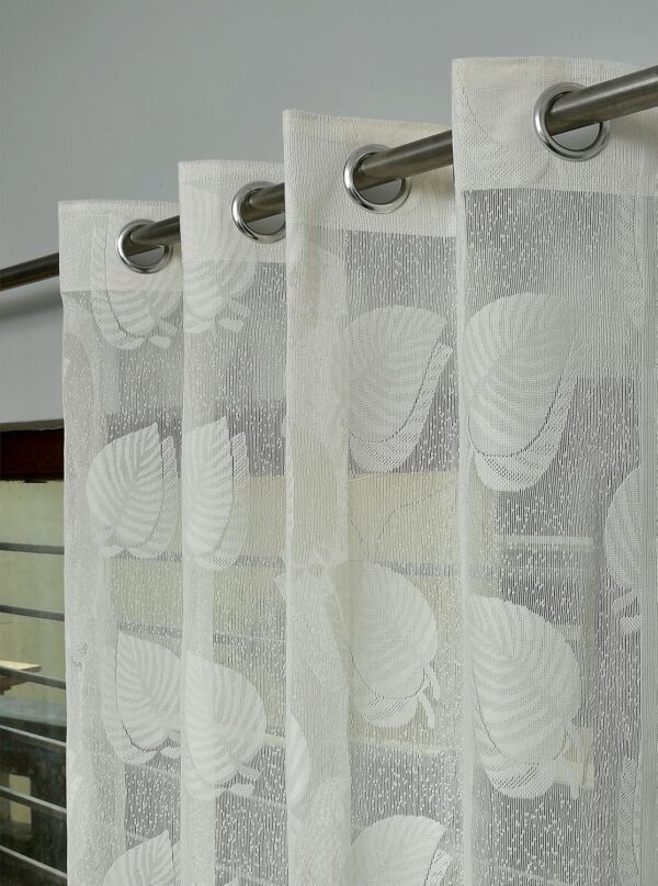 Elegant Cream Net Curtains with Lilac Leaf Design for Doors - 7 Feet Pack