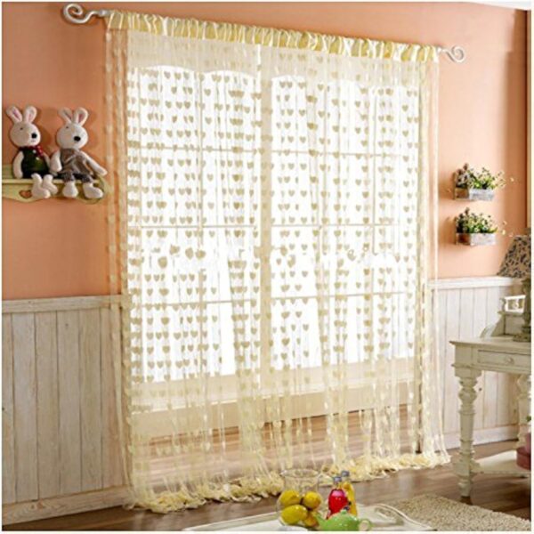 Elegant Cream String Net Heart Design Curtains for Doors and Windows