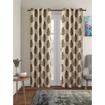 Elegant Door Curtains: Cortina 2 Piece Leaf Design Panel in Brown