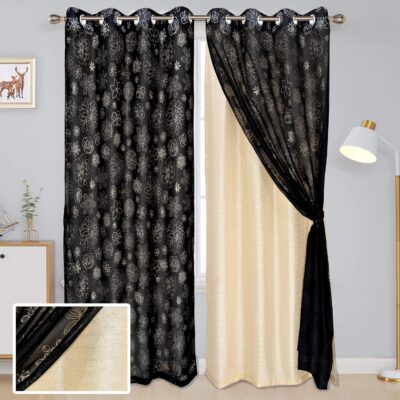 Elegant Dual Layered Blackout Curtains – Ivory Black Mix Match Set