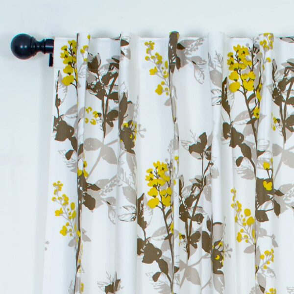 Elegant Floral Room Darkening Curtains in Yellow & Oat Brown - Set of 2