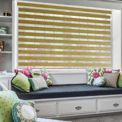 Elegant Gold Zebra Roller Shades for Windows: Light Filtering & Privacy Control