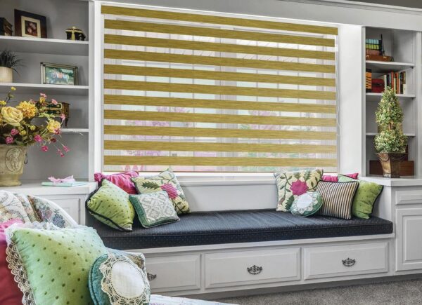 Elegant Gold Zebra Roller Shades for Windows: Light Filtering & Privacy Control