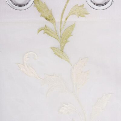 Elegant Green Sheer Tissue Eyelet Leaf Design Window Curtains – Pack of 2