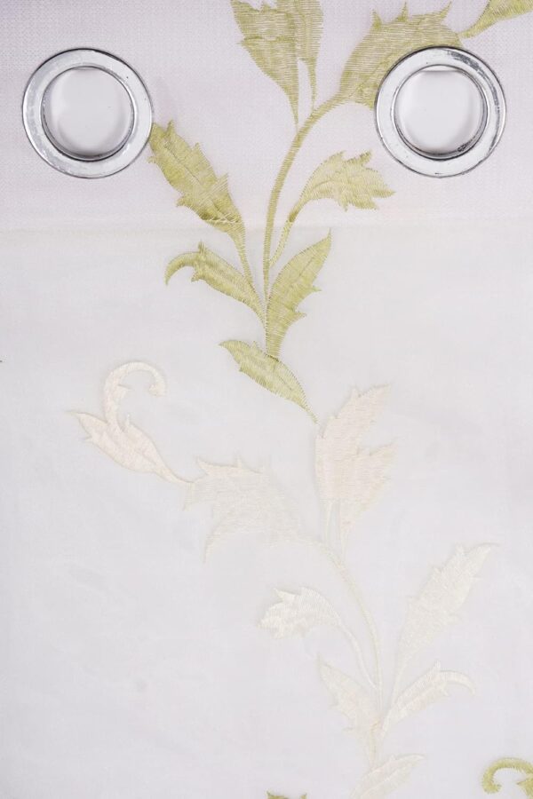 Elegant Green Sheer Tissue Eyelet Leaf Design Window Curtains - Pack of 2