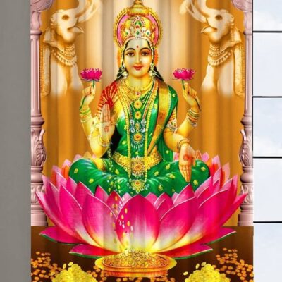 Elegant Maa Laxmi 3D Digital Printed Door Curtain for Pooja and Temple Rooms