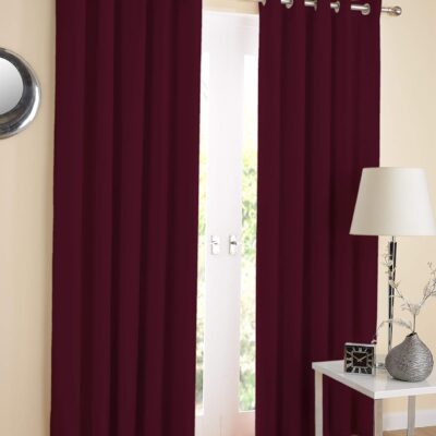 Elegant Maroon 100% Cotton Door Curtains – 7ft Length, Pack of 2