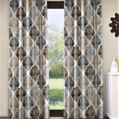 Elegant Moroccan Motif Eyelet Curtains – 5 Feet Brown Glace Cotton