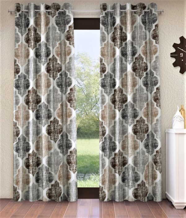 Elegant Moroccan Motif Eyelet Curtains - 5 Feet Brown Glace Cotton