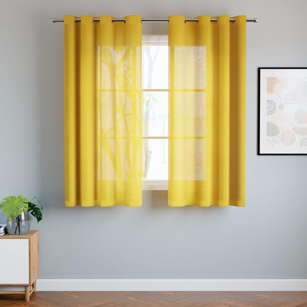 Elegant Mustard Yellow Cotton Linen Sheer Curtains with Eyelet Rings - Set of 2