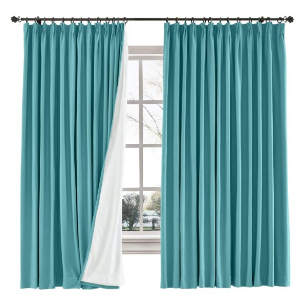 Elegant Pagoda Blue Pinch Pleat Blackout Curtain for Bedroom (60x108 inches)