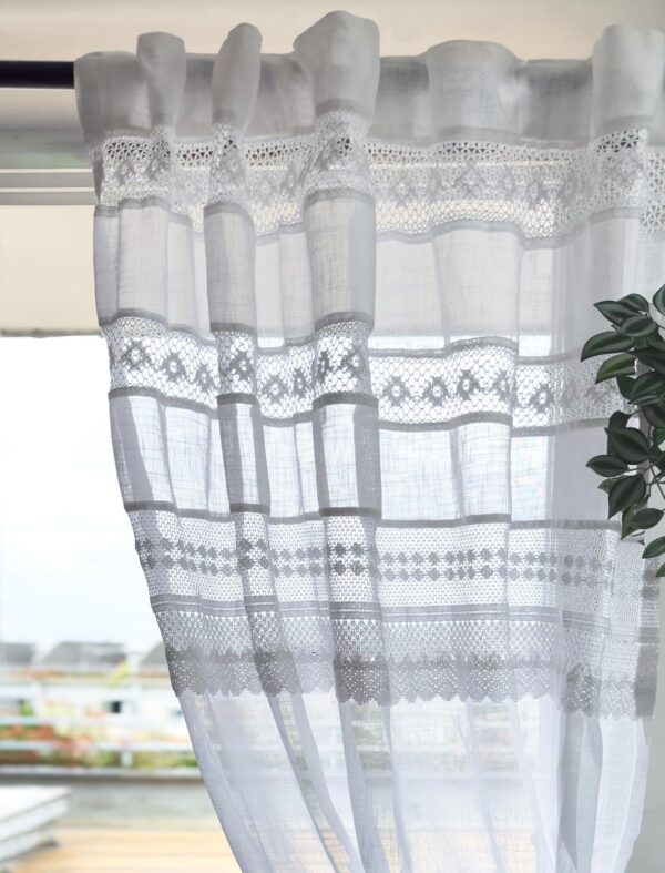 Elegant White Sheer Curtains with Lace for Doors - Tranquebar 7 Feet