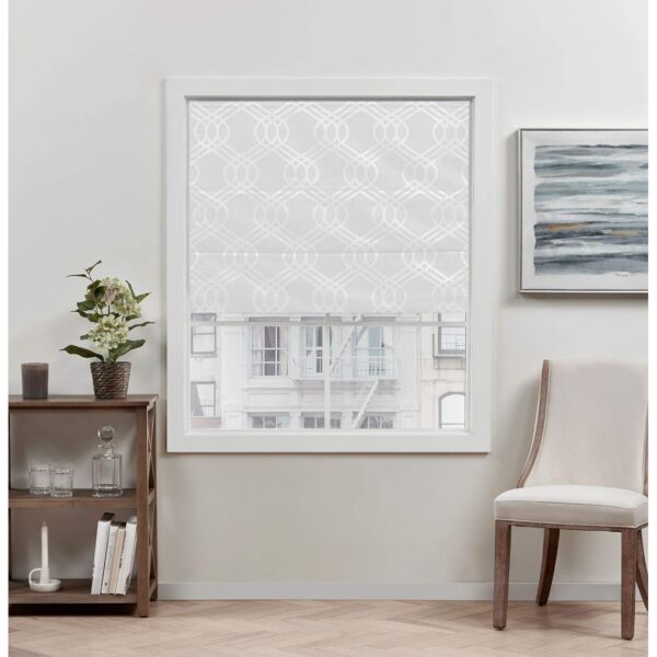 Exclusive Home 100% Blackout Roman Shade - Elegant White Trellis Design