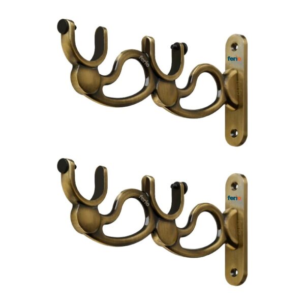 FERIO Zinc Heavy Brass Double Curtain Holders for 1 Inch Rods - Pack of 2