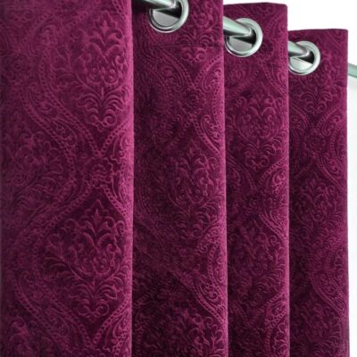 Fabrilia Velvet Eyelet Damask Window Curtain for Elegant Living Room Decor