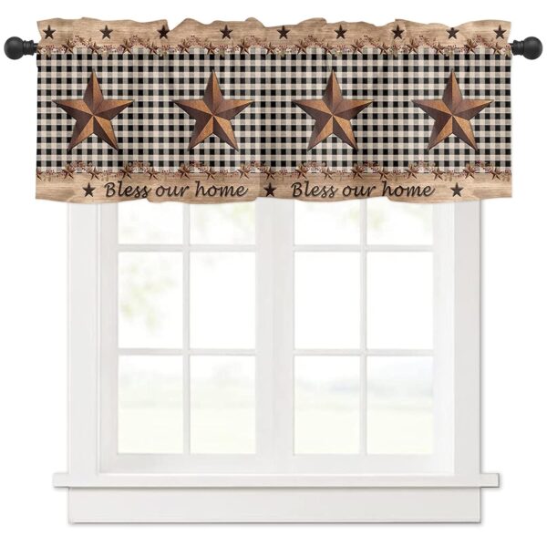 Farmhouse Black Plaid Valance for Living Room and Kitchen Window Treatments