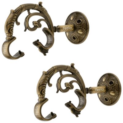 Ferio Antique Brass Double Curtain Brackets for 1 Inch Rods – 2 Pcs Set