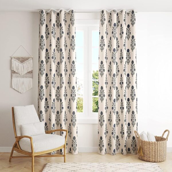 Floral Cotton Curtains for Living Room and Bedroom - 8 Feet Eyelet Design