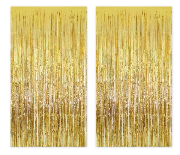 Golden Foil Curtains for Birthday and Baby Shower Decorations - Pack of 2