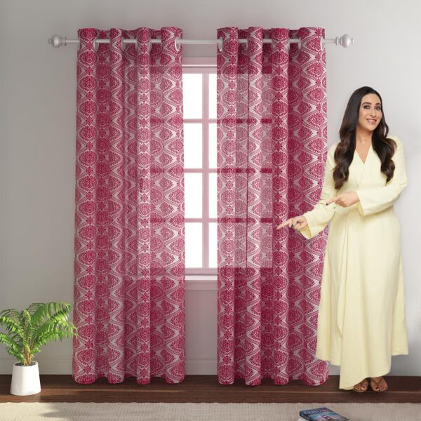 HOKIPO 5 Feet Long Sheer Window Curtains Set of 2 in Red