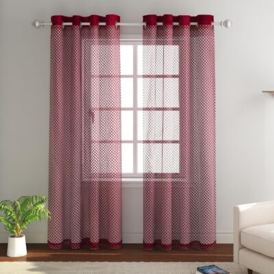 HOKIPO Maroon Sheer Grommet Curtains Set of 2 for Elegant Windows