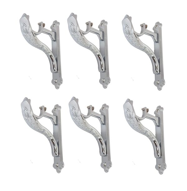 KREEK Silver Brass Curtain Brackets for Single Rod - 3 Pair Set