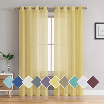 Lemon Cotton Sheer Door Curtains Set of 2 – 9 Feet Long Grommet Design