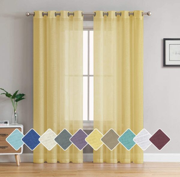 Lemon Cotton Sheer Door Curtains Set of 2 - 9 Feet Long Grommet Design