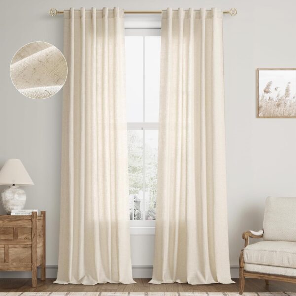 Linen Semi Sheer Curtains for Vintage Boho Farmhouse Living Room Decor