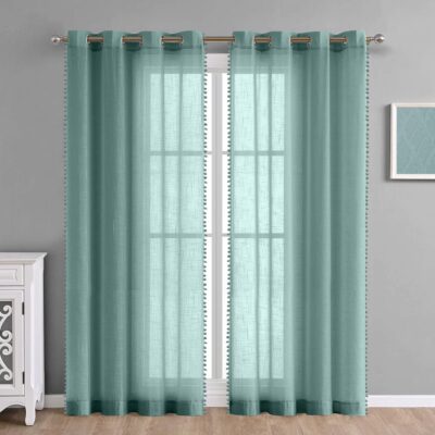 Luxury Aqua Sheer Polyester Curtains Set for Bedroom and Living Room