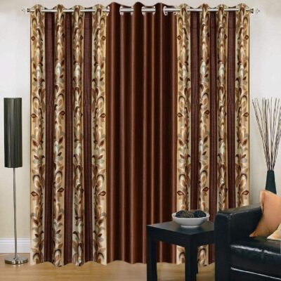 Modern Brown Polyester Eyelet Curtains for Windows – 5 Feet, Set of 3