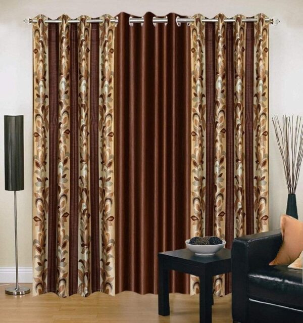 Modern Brown Polyester Eyelet Curtains for Windows - 5 Feet, Set of 3