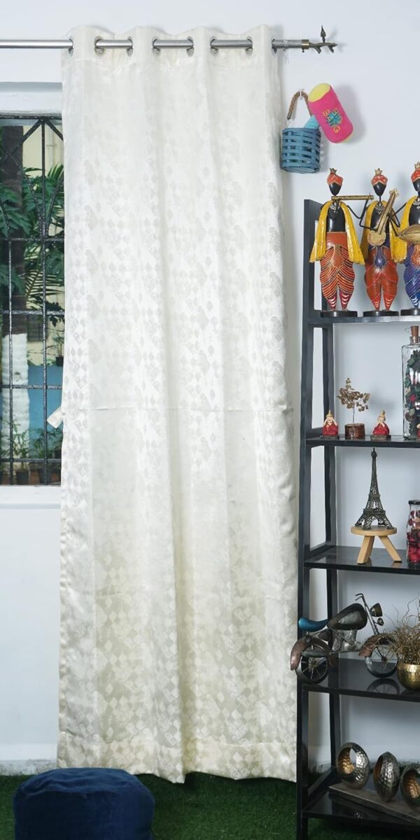 Off White Jaquard Eyelet Curtains for Elegant Home & Hotel Decor - 2 Pack